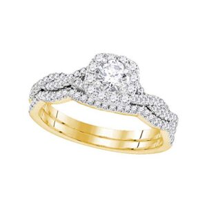 14kt yellow gold womens round diamond twist bridal wedding engagement ring band set 5/8 cttw