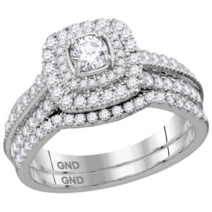 14kt white gold womens round diamond halo bridal wedding engagement ring band set 1.00 cttw