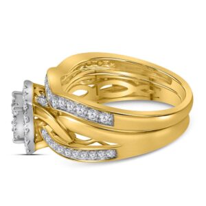 14kt Yellow Gold Womens Round Diamond Cluster Bridal Wedding Engagement Ring Band Set 1.00 Cttw