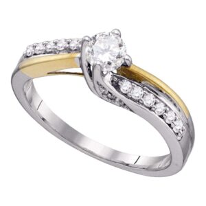 14k white gold womens round diamond solitaire 2-tone bridal wedding engagement ring 1/2 cttw