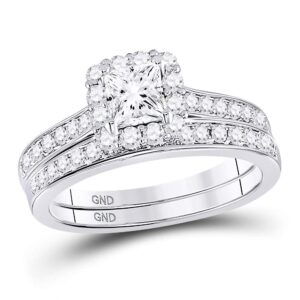 14kt white gold womens princess diamond halo bridal wedding engagement ring band set 1-1/4 cttw