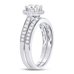 14kt White Gold Womens Princess Diamond Halo Bridal Wedding Engagement Ring Band Set 1-1/4 Cttw