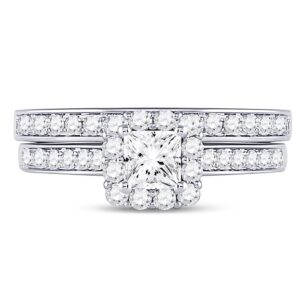 14kt White Gold Womens Princess Diamond Halo Bridal Wedding Engagement Ring Band Set 1-1/4 Cttw