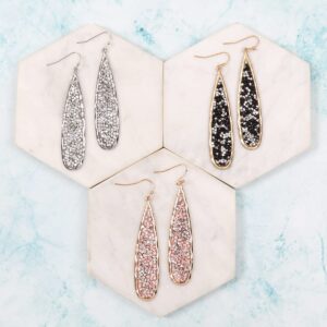 Glitter Rhinestone Statement Drop Earrings - Sparkly Crystal Geometric Metal Hook Dangles Vertical Bar, Elongated Teardrop, Shield Disc (Encrusted Jewel - Teardrop Champagne/Gold)