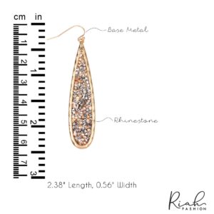 Glitter Rhinestone Statement Drop Earrings - Sparkly Crystal Geometric Metal Hook Dangles Vertical Bar, Elongated Teardrop, Shield Disc (Encrusted Jewel - Teardrop Champagne/Gold)