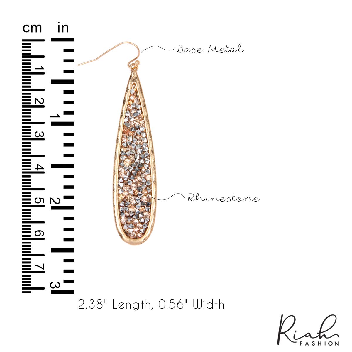 Glitter Rhinestone Statement Drop Earrings - Sparkly Crystal Geometric Metal Hook Dangles Vertical Bar, Elongated Teardrop, Shield Disc (Encrusted Jewel - Teardrop Champagne/Gold)