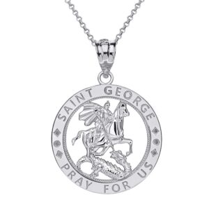 calirosejewelry sterling silver saint george pray for us round charm pendant necklace, 22"