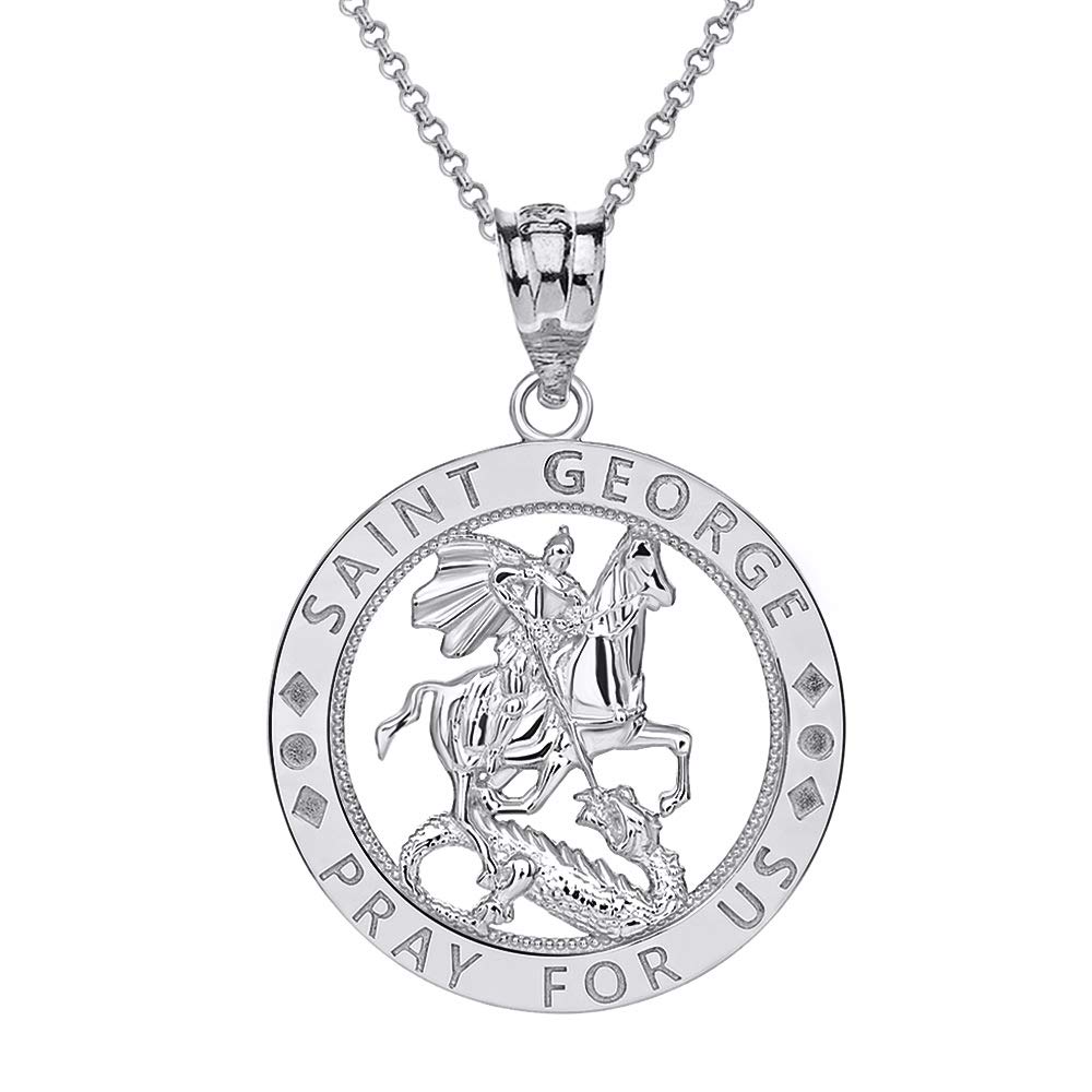 CaliRoseJewelry Sterling Silver Saint George Pray for Us Round Charm Pendant Necklace, 22"