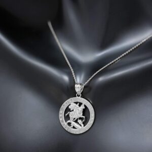 CaliRoseJewelry Sterling Silver Saint George Pray for Us Round Charm Pendant Necklace, 22"