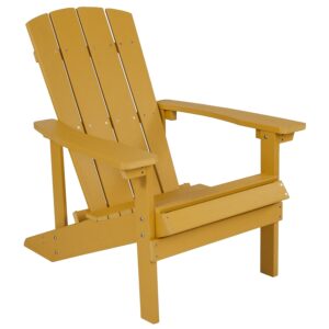 Flash Furniture Charlestown Commercial Grade Indoor/Outdoor Adirondack Chair, Weather Resistant Durable Poly Resin Deck and Patio Seating, Yellow