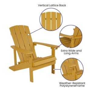 Flash Furniture Charlestown Commercial Grade Indoor/Outdoor Adirondack Chair, Weather Resistant Durable Poly Resin Deck and Patio Seating, Yellow