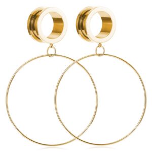 peaklink gold 2g surgical steel ear plugs large hoop pendant ear tunnels dangle gauges stretcher piercing