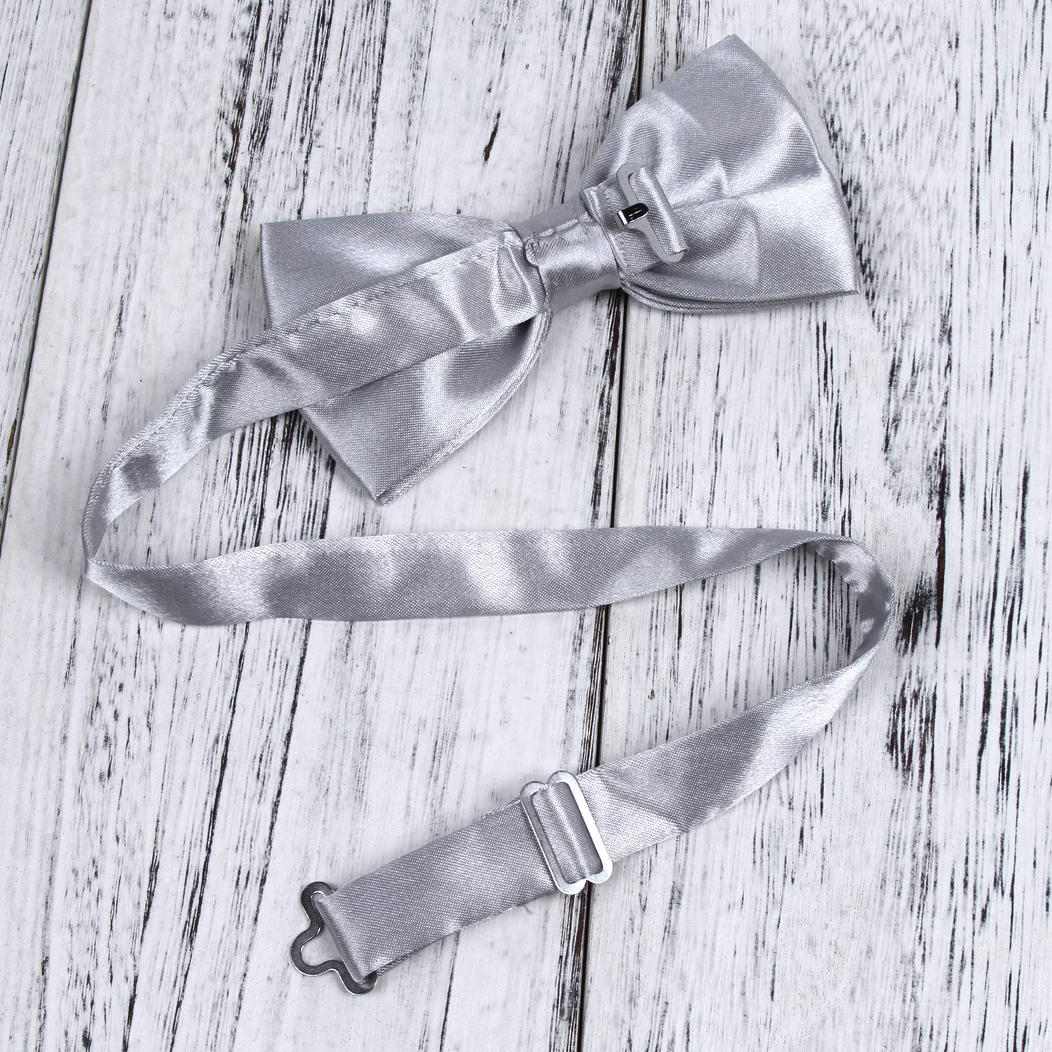 ICObuty Men's Bow Tie and Y Shape Suspender Set Adjustable Elastic Solid Color (Silver)