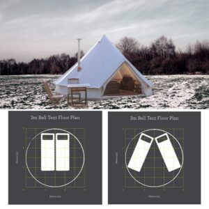 PlayDo 3M/9.8ft 4 Season Cotton Canvas Bell Tent Camping Yurt Tent Huning Wall Tent with Top Stove Hole for 2 Person