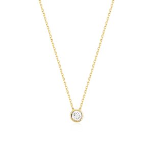 14k solid gold solitaire necklace | 14k yellow gold floating stone necklaces for women | round pendant necklace | delicate solitaire jewelry | gifts for christmas, 18"