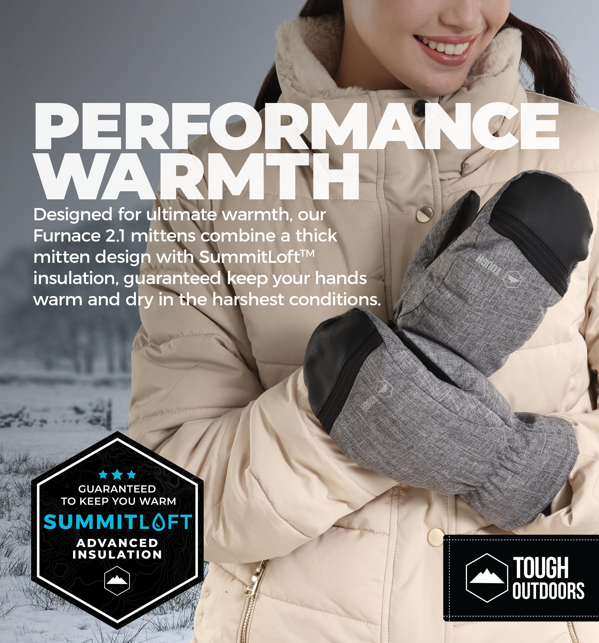 Tough Outdoors Winter Ski Mittens for Women & Men - Snow Mittens Cold Weather - Warm Insulated Waterproof Snowboard Gloves