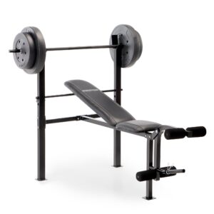 marcy competitor standard workout bench with 80 lbs vinyl-coated weight set combo cb-20111