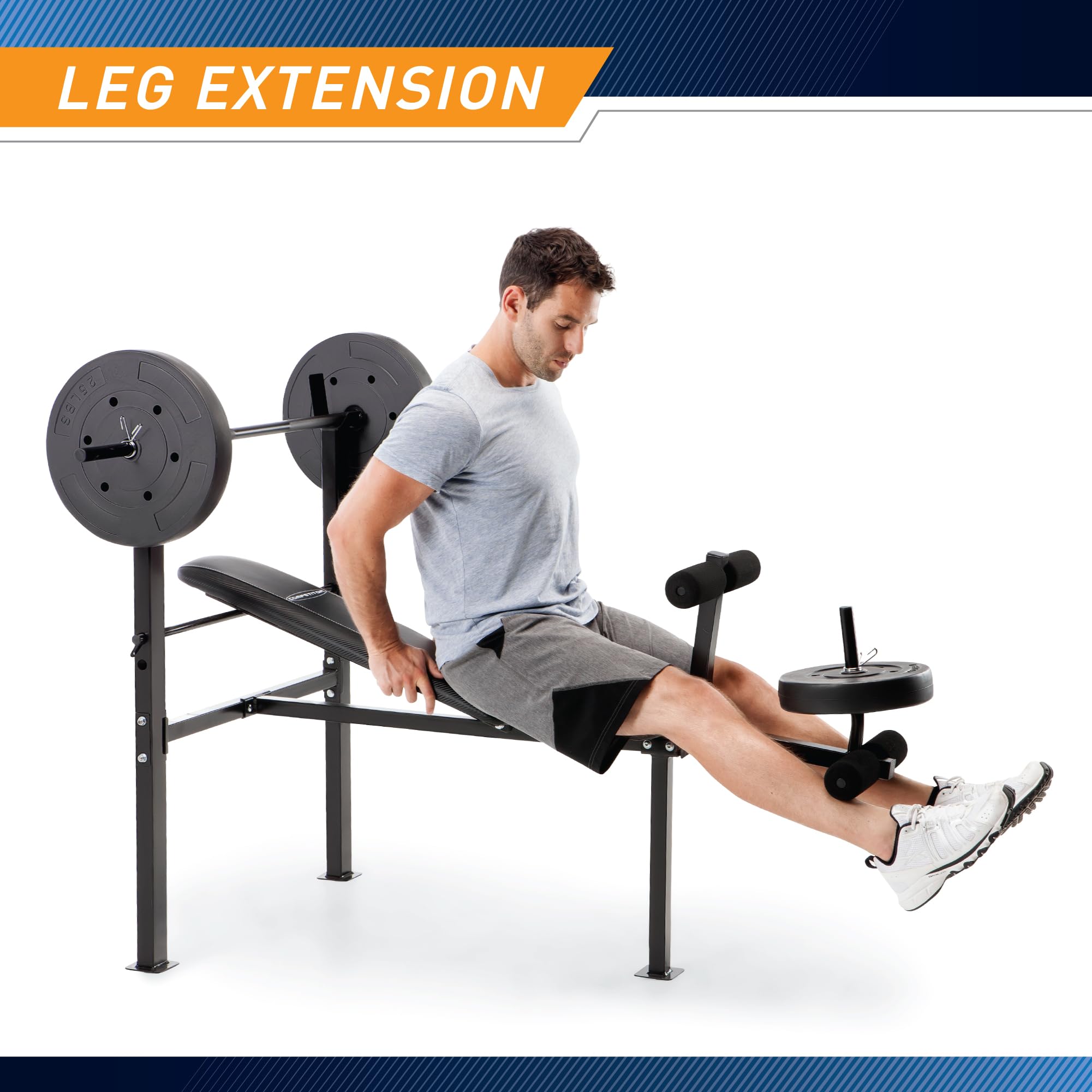 Marcy Competitor Standard Workout Bench with 80 lbs Vinyl-Coated Weight Set Combo CB-20111