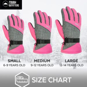 Tough Outdoors Kids Snow Gloves - Kids Ski Gloves & Youth Winter Gloves - Girls, Boys Snow Gloves - Insulated Waterproof Snow Gloves - Cold Weather Youth Ski Gloves - Skiing Gloves for Kids