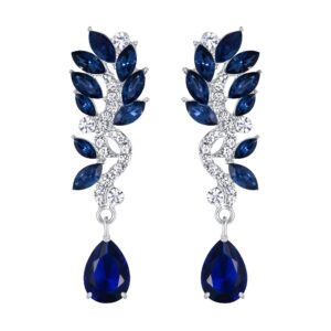 ever faith women's austrian crystal prom chandelier teardrop marquise dangle earrings blue silver-tone