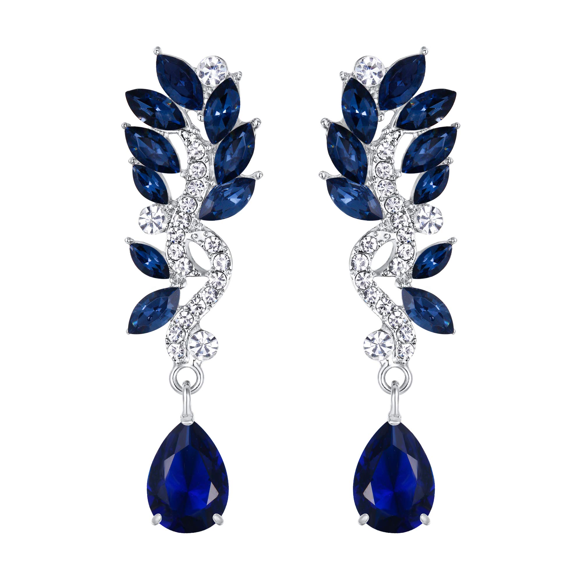 EVER FAITH Women's Austrian Crystal Prom Chandelier Teardrop Marquise Dangle Earrings Blue Silver-Tone