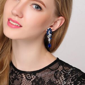 EVER FAITH Women's Austrian Crystal Prom Chandelier Teardrop Marquise Dangle Earrings Blue Silver-Tone