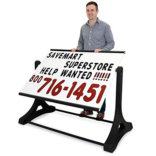 SmartSign 36"x48" Changeable Message Sign Board Sidewalk Sign, Deluxe Portable Swinger Sign & Letter Kit for Outdoor, Business, Large Black Standing Frame with Wheels, USA-Made