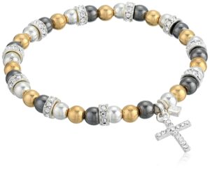 nine west women's boxed tritone cross stretch bracelet, size: 0