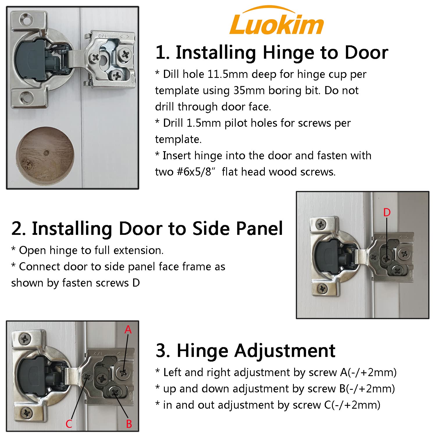 Luokim 4 Pack 1/2 inch Overlay Soft Closing Face Frame Cabinet Hinges for Kitchen Cabinet Hinges Stainless Steel Concealed Hinge Self Closing