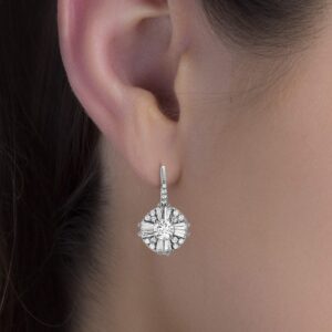 Mia Sarine Rhodium Plated 925 Sterling Silver Cluster Drop Antique Look Cubic Zirconia Leverback Earrings for Women White