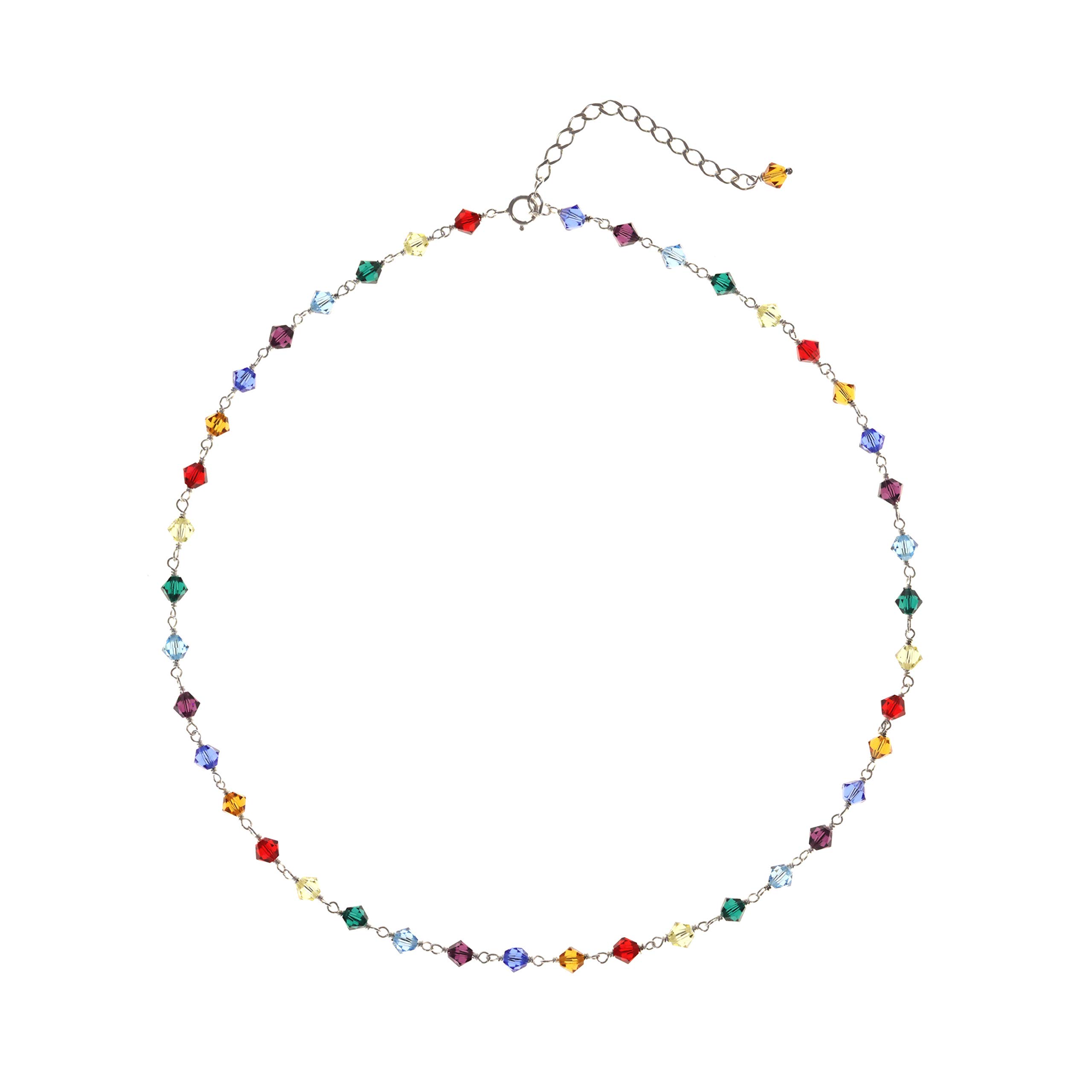 LTC Designs Austrian Crystal Multi Color Beaded Choker Necklace, 14" + 3" Extender for Men,Women,and Teens