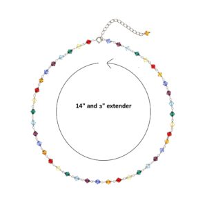 LTC Designs Austrian Crystal Multi Color Beaded Choker Necklace, 14" + 3" Extender for Men,Women,and Teens