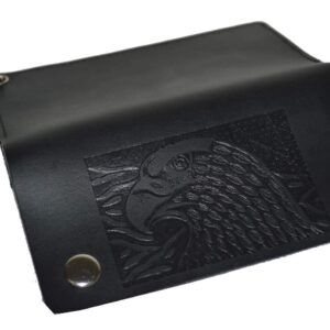 Leatherboss Genuine Leather Men Trifold Eagle Biker Chain Wallet Credit Card Holder for Motorcycle Bikers Truckers