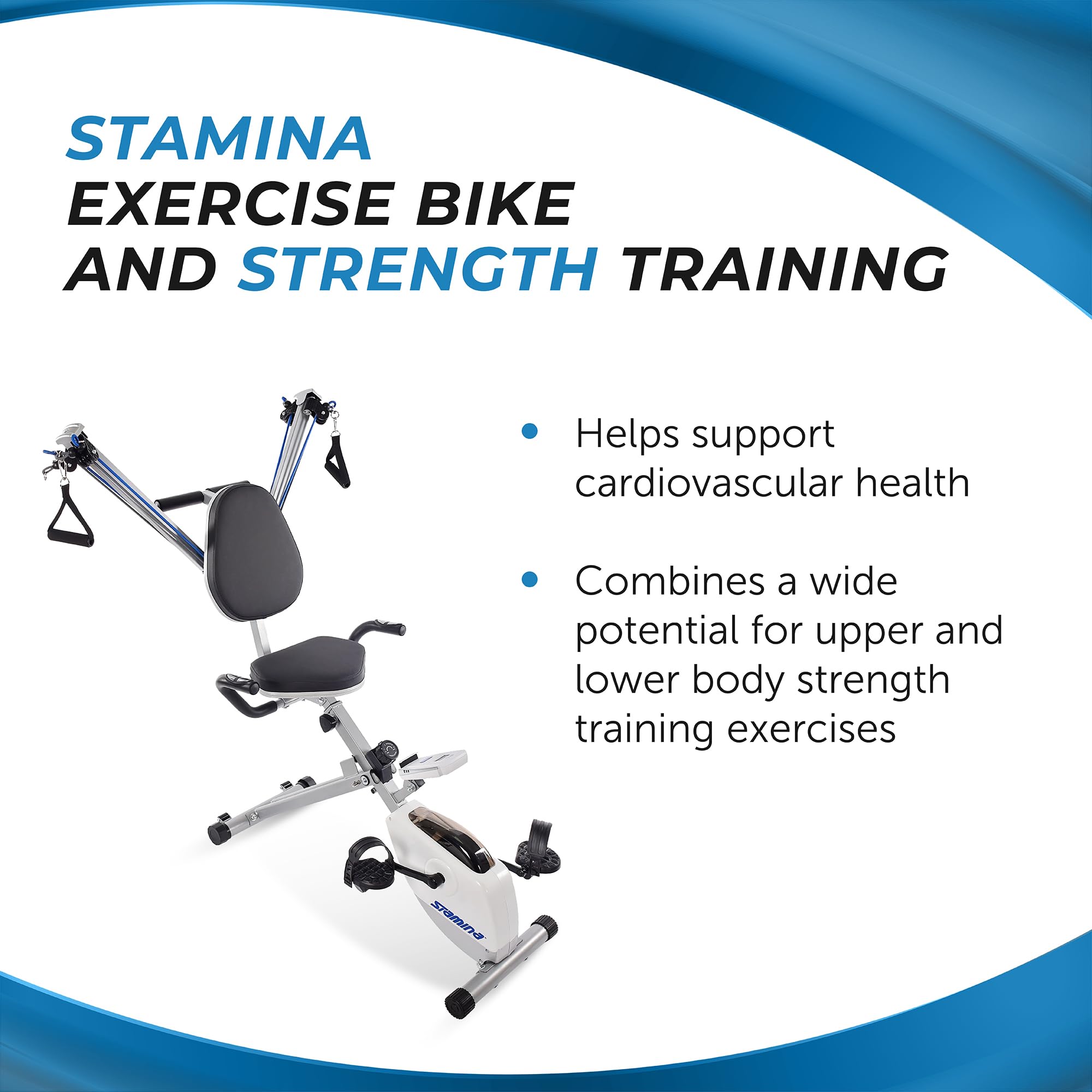 Stamina Foldable Exercise Bike and Strength System With Smart Workout App and 250 Pound Weight Capacity for Home Workout, Gray