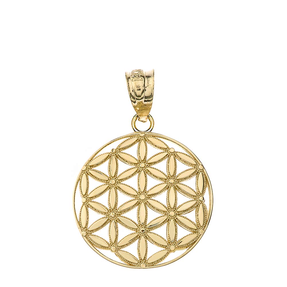 Solid 14k Gold Round Flower Of Life Sacred Geometry Spiritual Pendant