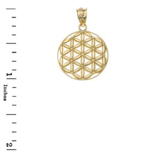 Solid 14k Gold Round Flower Of Life Sacred Geometry Spiritual Pendant