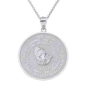 925 sterling silver serenity prayer with praying hands and lord's prayer medal pendant necklace (1.52"), 22"