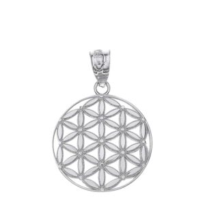 925 Sterling Silver Round Flower Of Life Sacred Geometry Spiritual Pendant