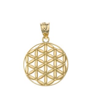 solid 10k gold round flower of life sacred geometry spiritual pendant