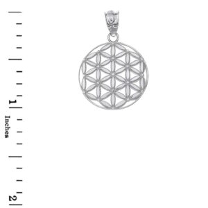 Solid 10k White Gold Round Flower Of Life Sacred Geometry Spiritual Pendant