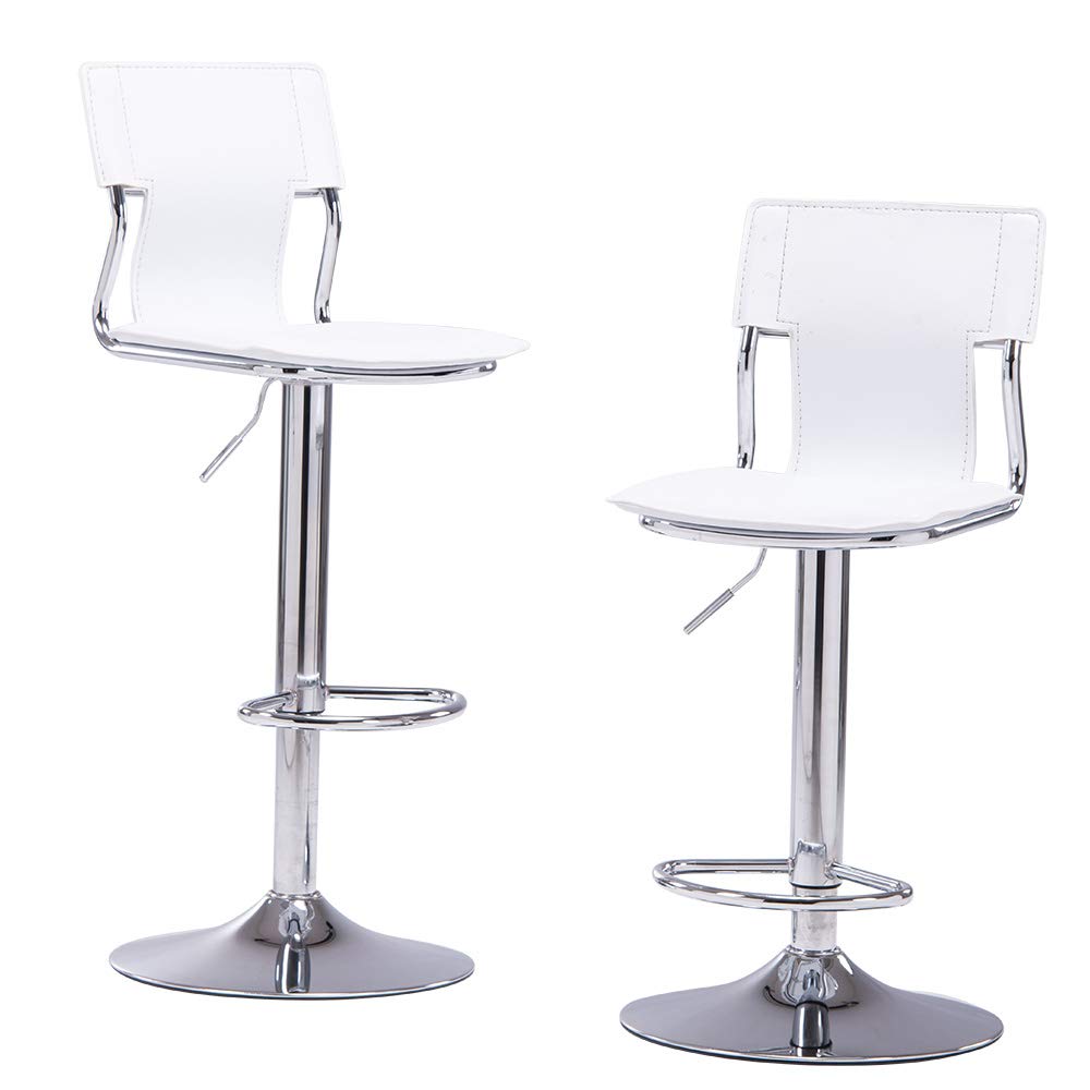 Sidanli White Adjustable Swivel Counter Bar Stool Chairs with Back (Set of 2)