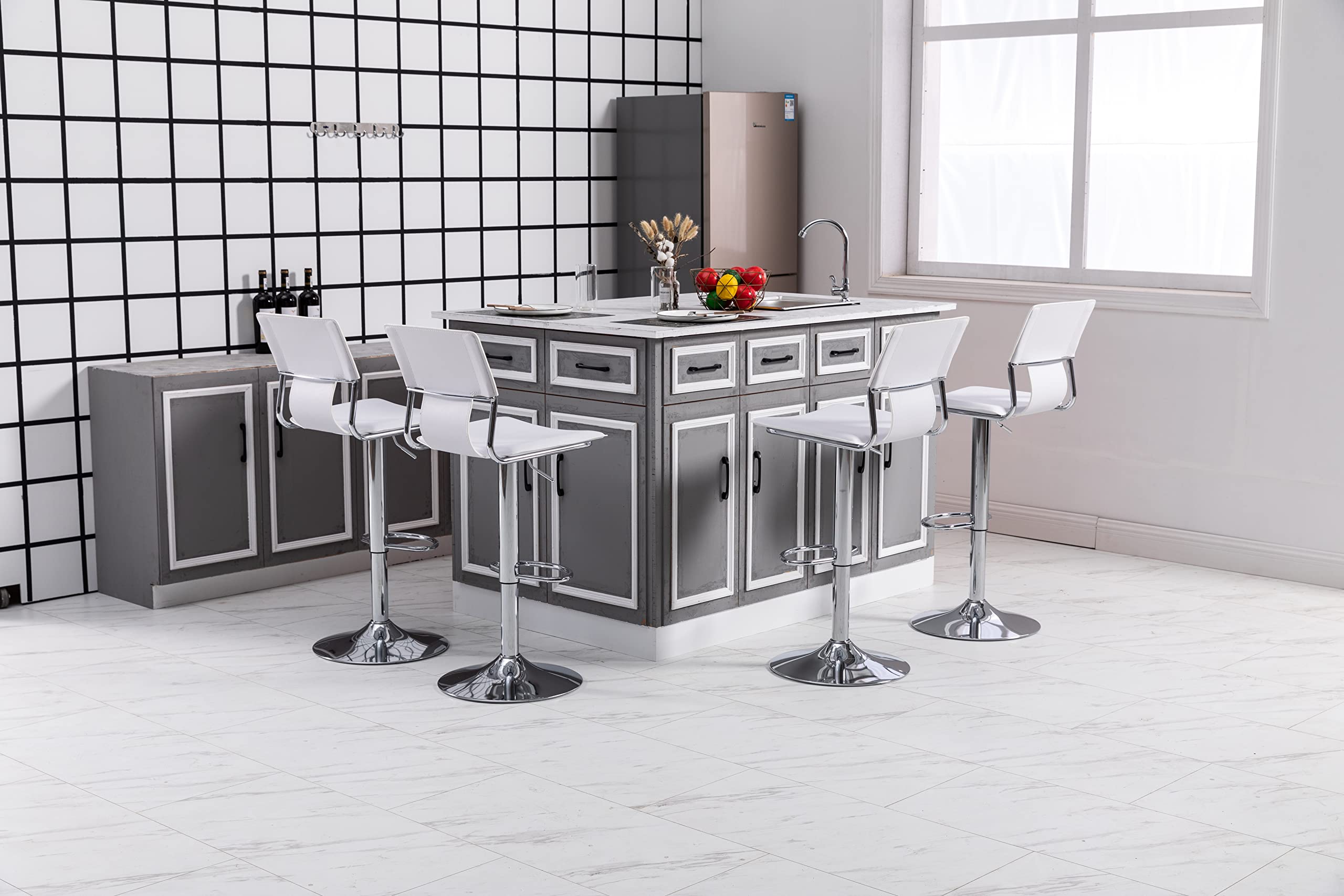 Sidanli White Adjustable Swivel Counter Bar Stool Chairs with Back (Set of 2)