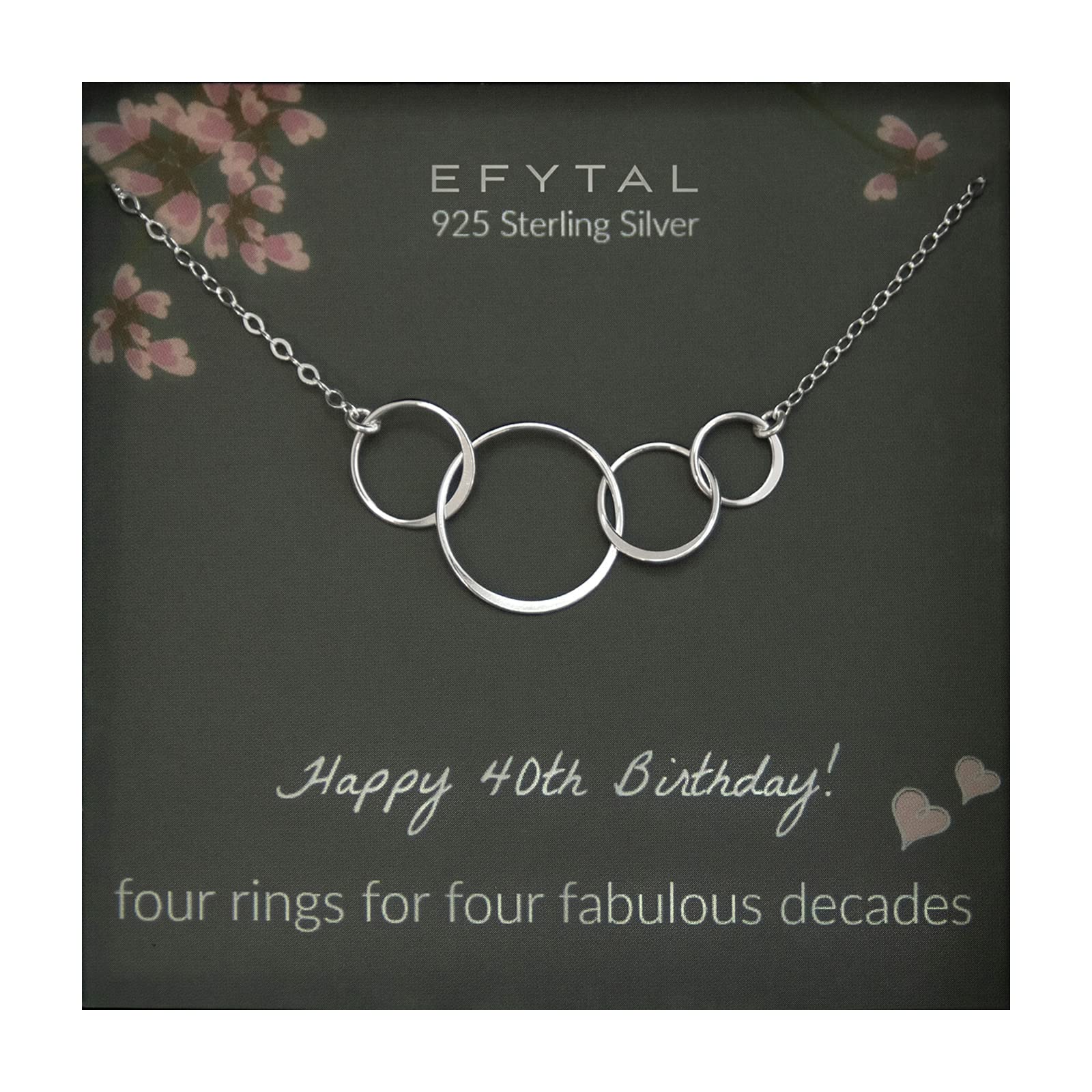 EFYTAL 40th Birthday Gifts Women, Sterling Silver Four Circle Necklace, Gifts for 40th Birthday Woman, Wife 40th Birthday Gift Ideas, Happy 40th Birthday, 40 Year Old Birthday Gifts for Women