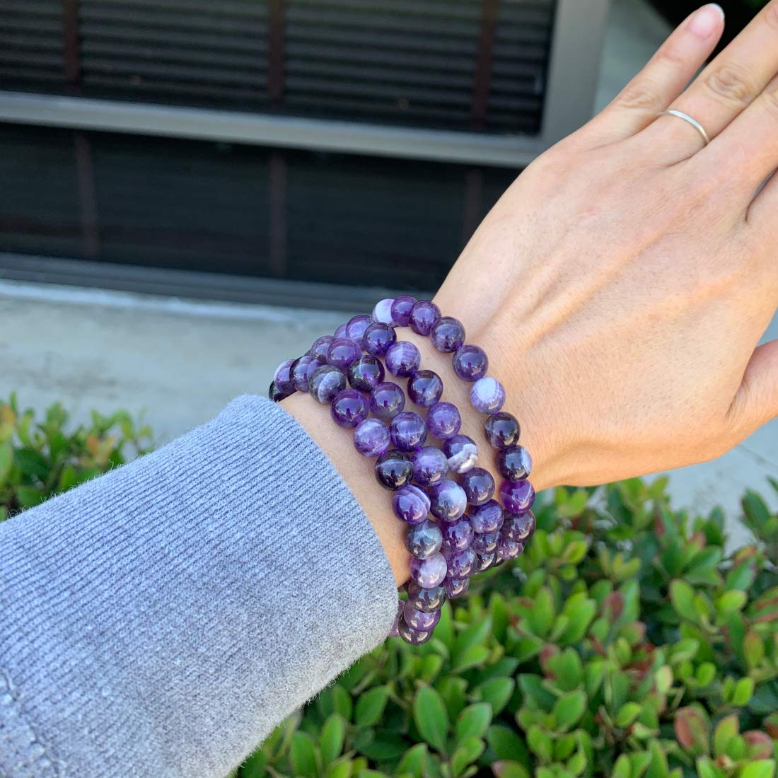 Adabele Real Natural Purple Amethyst Bracelet 7.5 inch Stretch Gemstone Beaded Bracelet Chakra Healing Crystal Stone Jewelry Women Men Mom Gift (Unisex) GB8-B16