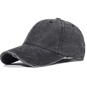 Washed Ponytail Hats Pony Tail Caps Distressed-Baseball for Women(Jean Black)