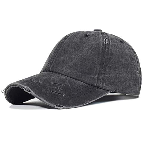 Washed Ponytail Hats Pony Tail Caps Distressed-Baseball for Women(Jean Black)