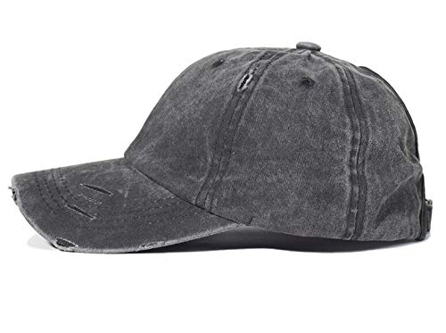 Washed Ponytail Hats Pony Tail Caps Distressed-Baseball for Women(Jean Black)