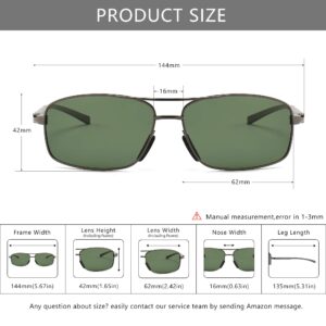 SUNGAIT Ultra Lightweight Rectangular Polarized Sunglasses UV400 Protection (Gunmetal Frame Green Lens, 62) Metal Frame 2458 QKMLV