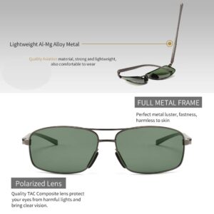 SUNGAIT Ultra Lightweight Rectangular Polarized Sunglasses UV400 Protection (Gunmetal Frame Green Lens, 62) Metal Frame 2458 QKMLV