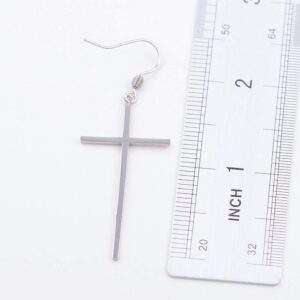 Jeka Cross Long Dangle Earrings for Women Stainless Steel Hypoallergenic Drop Fashion Minimalist Jewelry Silver Christian Religious Easter Gifts for Women